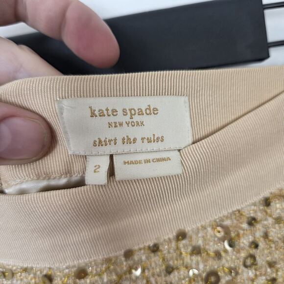 Kate Spade Gold Sequin Pencil Glam Party Going Out Mini Skirt The Rules Size 2 - Picture 4 of 7